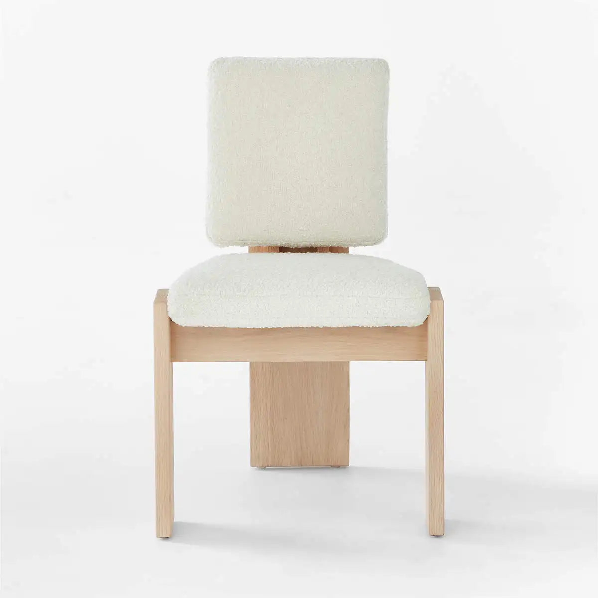 Elegant White Boucle Dining Chair: Solid Oak Wood, Modern Design, Comfy Seating