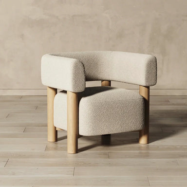 Chic Modern Oak Wood Boucle Low Back Lounge Chair for Living Room