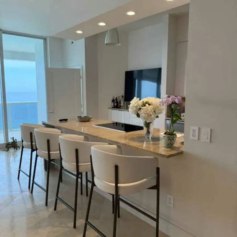 Modern Velvet Counter Height Bar Stool with Powder-Coated Black Metal Frame