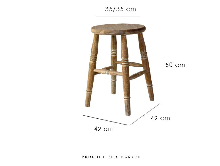 Sturdy Solid Oak Wood Bar Stool for Restaurant Coffee Shop Dining Antique Style