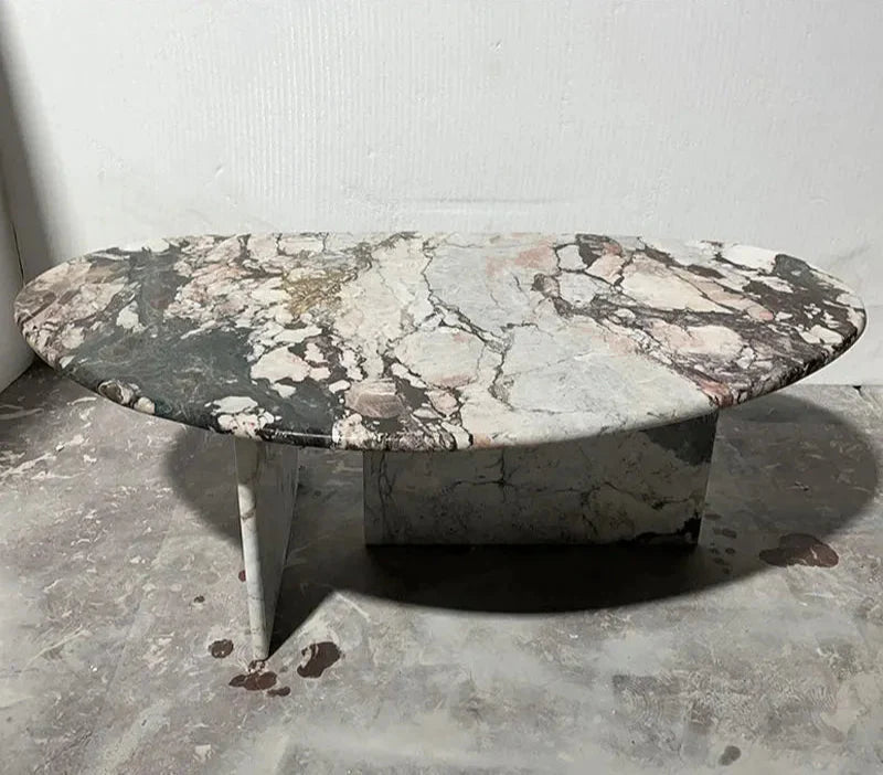 Elegant Natural Marble Oval Coffee Table - Waterproof, Durable Living Room Furniture
