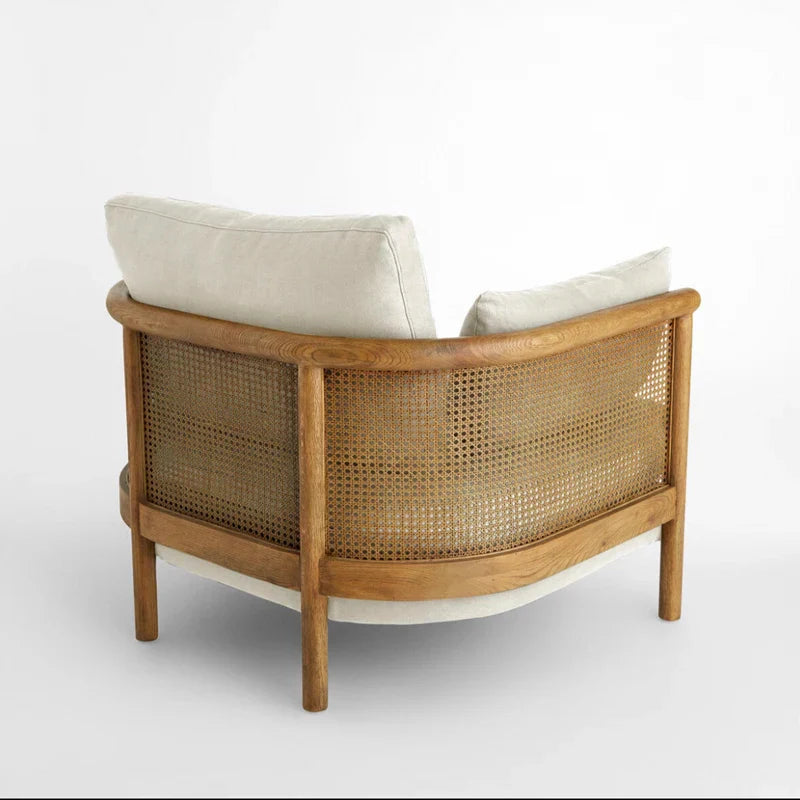 Modern Natural Rattan Wood Frame Armchair for Living Room Occasional Seating
