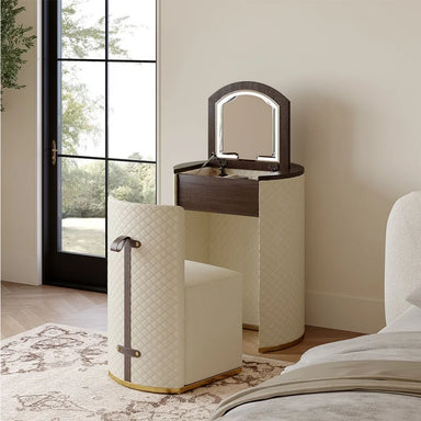 Elegant Mid-Century Modern Leather Vanity Set with Mirror, Dresser