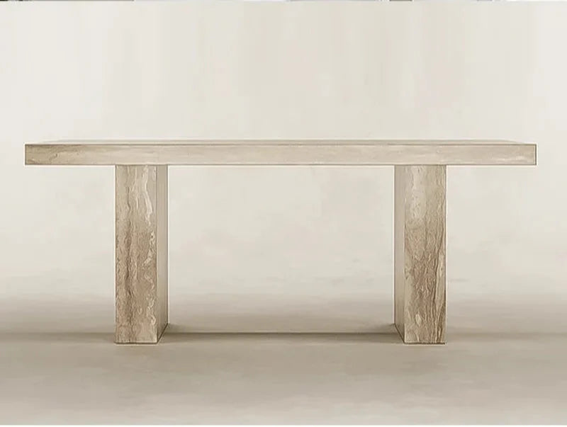 Tostone Modern Travertine Cream Dining Table, Minimalist Design, Natural Stone