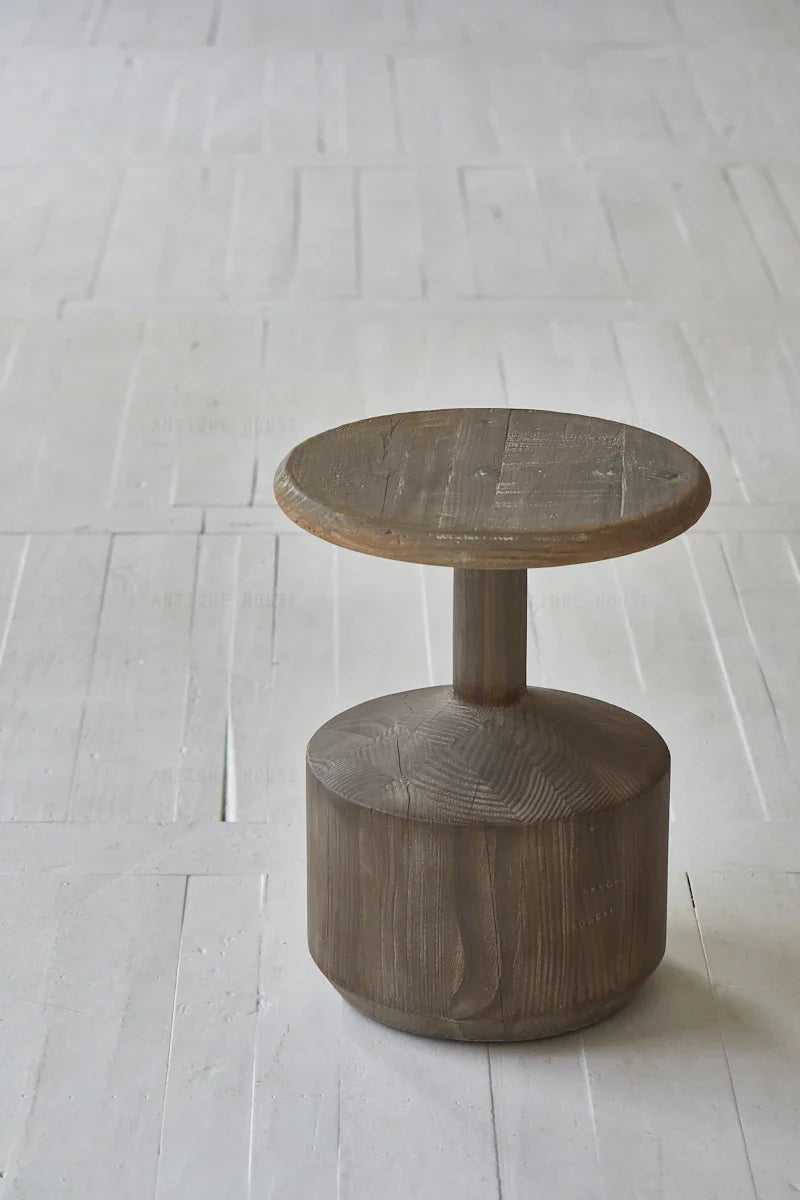 Nordic Geometric White Pine Wood End Table Stool, Retro Coffee Accent Decor