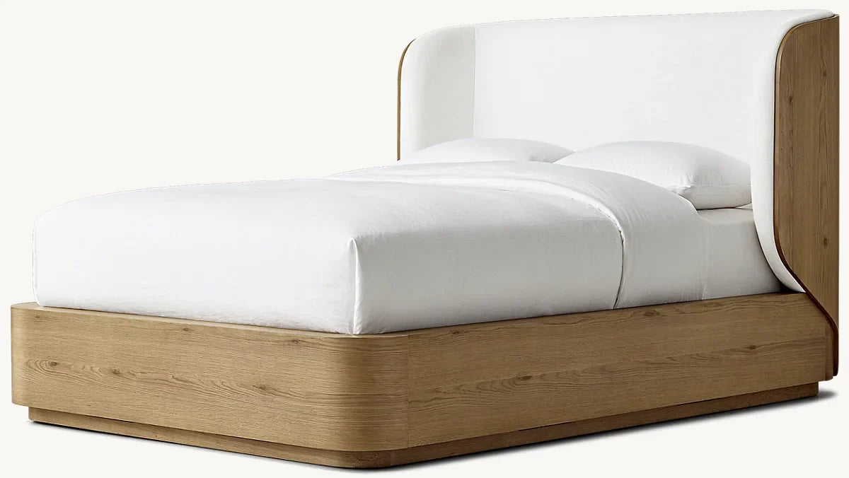Modern Fabric Oak Shelter Bed for Teenagers, Customizable Bedroom Furniture
