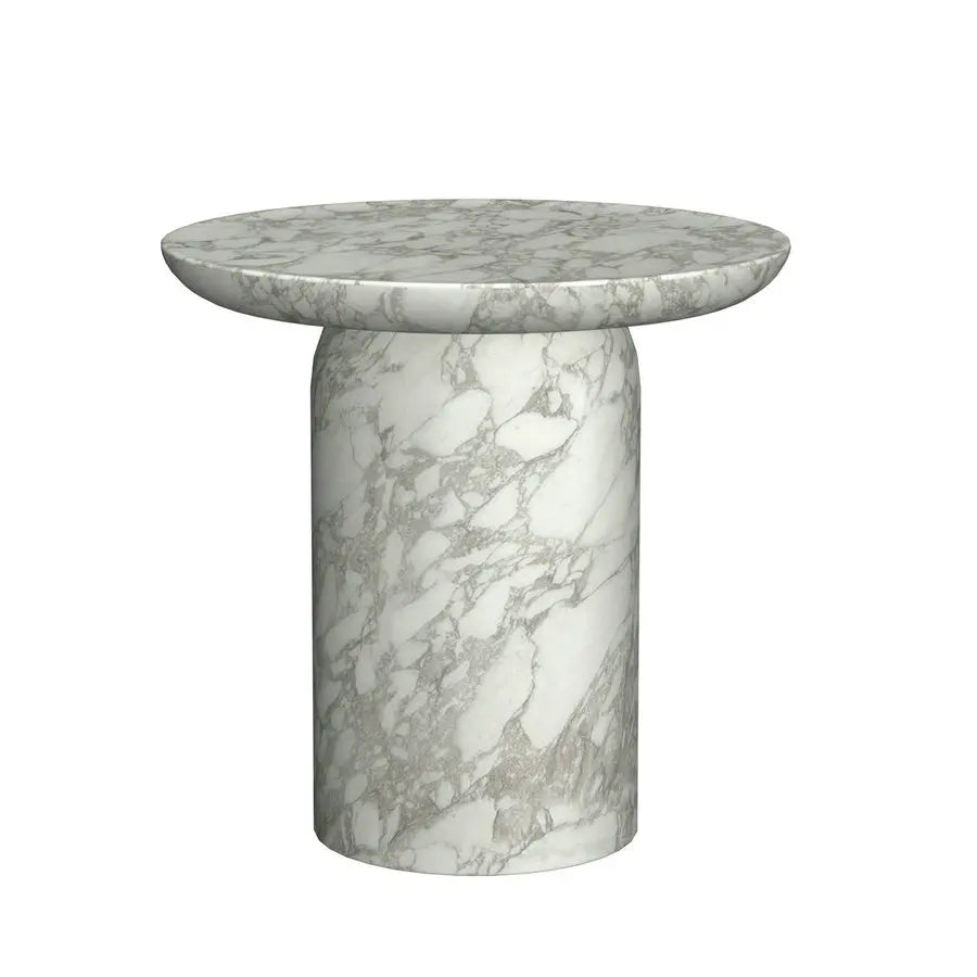 Elegant Carved Round Travertine Marble Accent Sofa Side Table