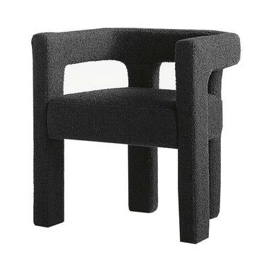Elegant Italian Boucle Upholstered Dining Armchair - Plush Comfort, Black & White