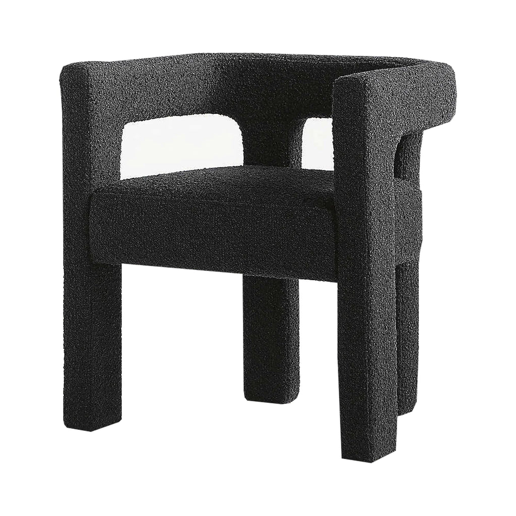 Elegant Italian Boucle Upholstered Dining Armchair - Plush Comfort, Black & White