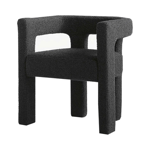 Elegant Italian Boucle Upholstered Dining Armchair - Plush Comfort, Black & White