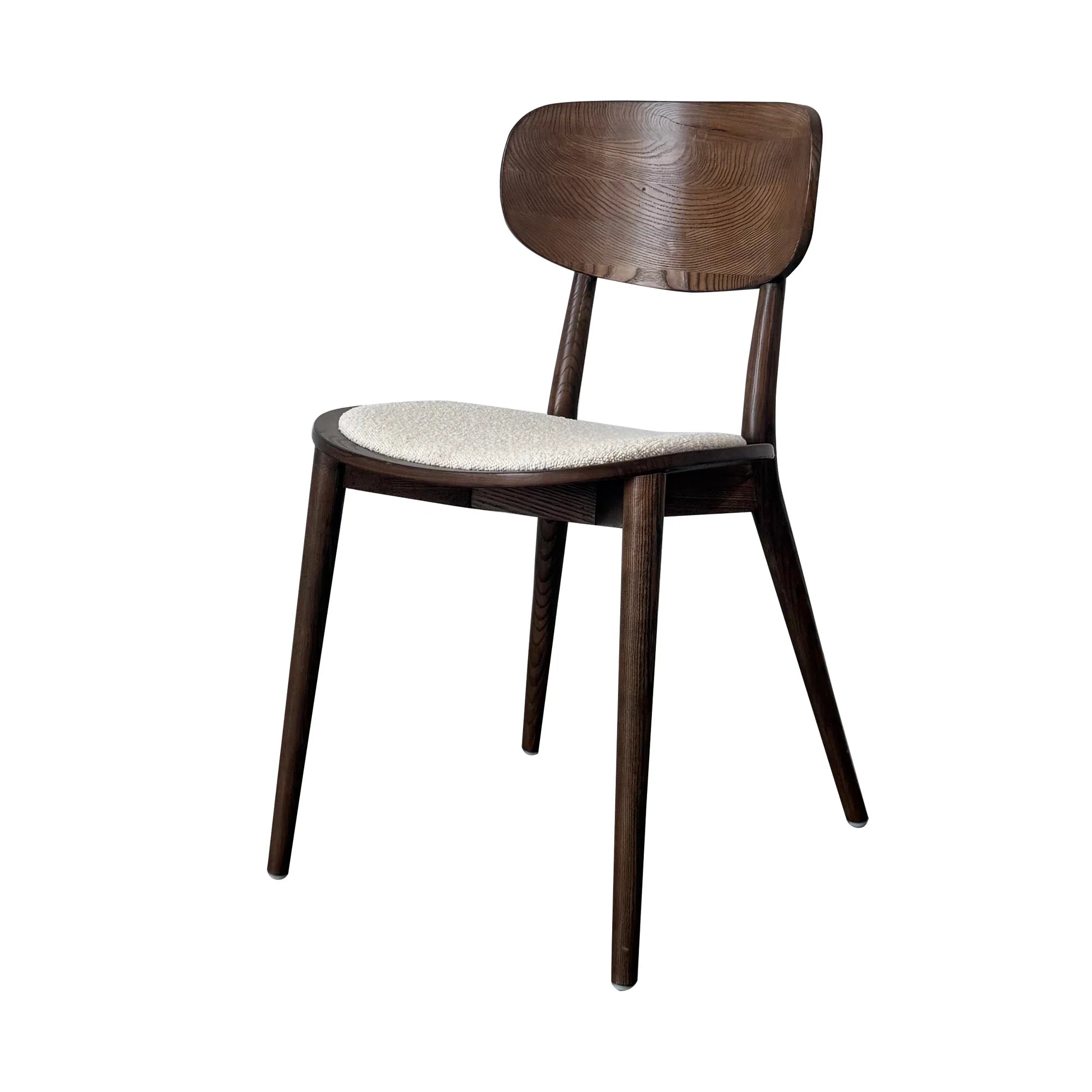 Contemporary Solid Oak Walnut Finish Dining Chair with Plush Boucle Upholstery