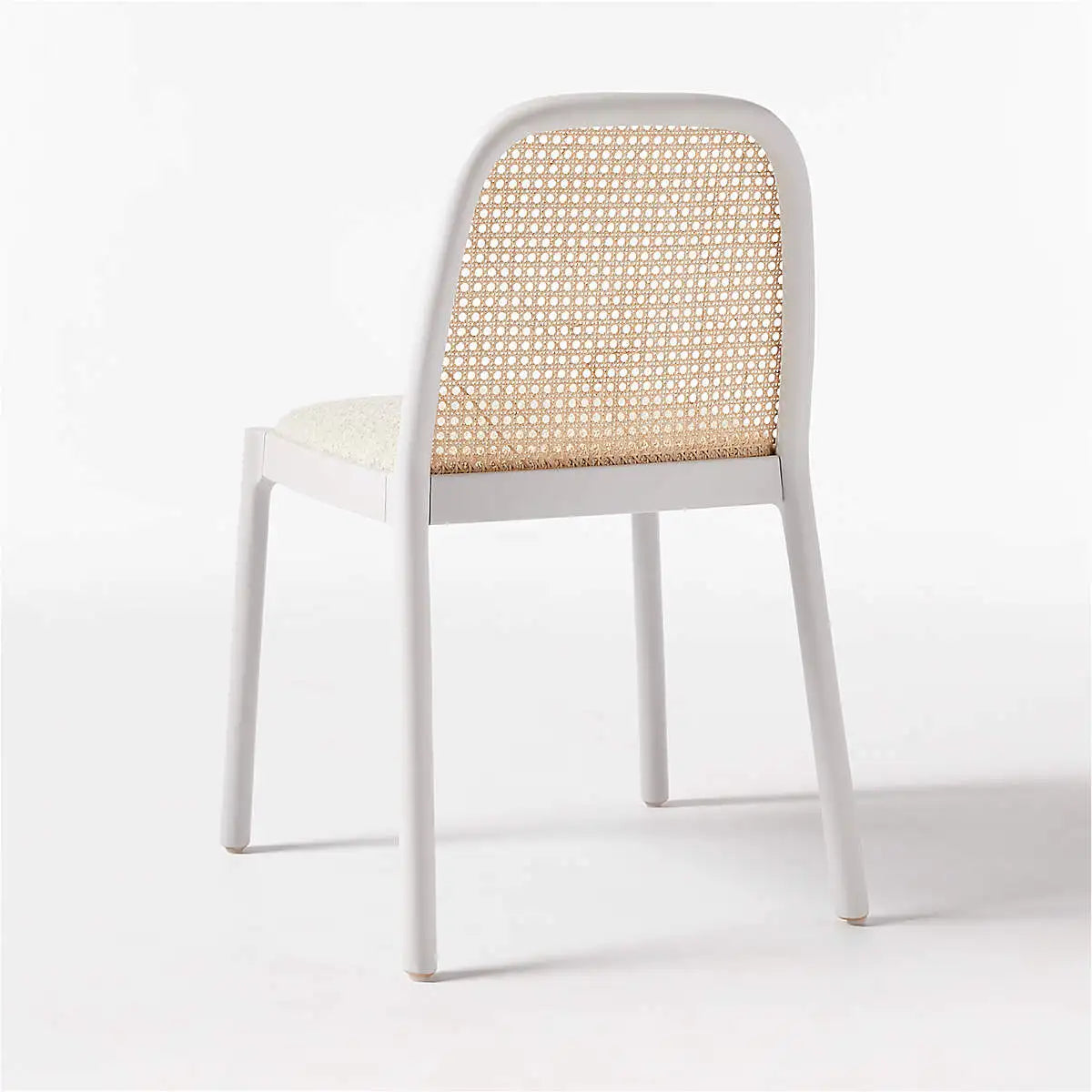 Chic Solid Oak Wood Rattan Armless Dining Chair with Boucle Seat