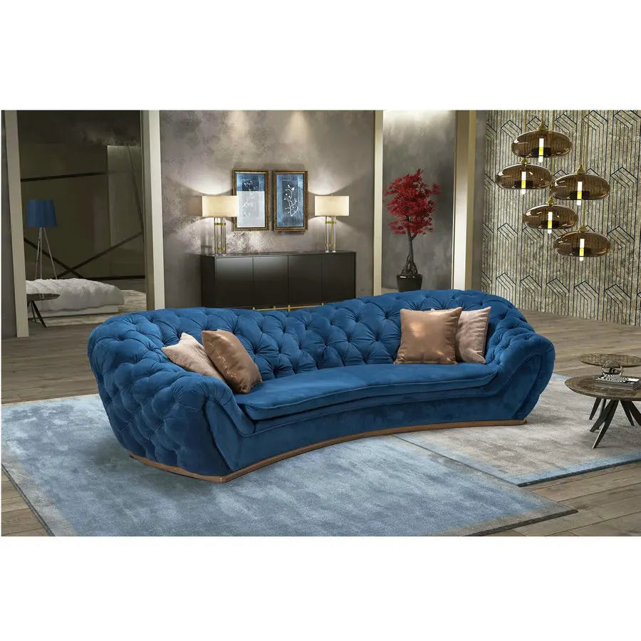 Modern Classic Navy Blue Velvet Tufted 3-Seater Corner Sofa