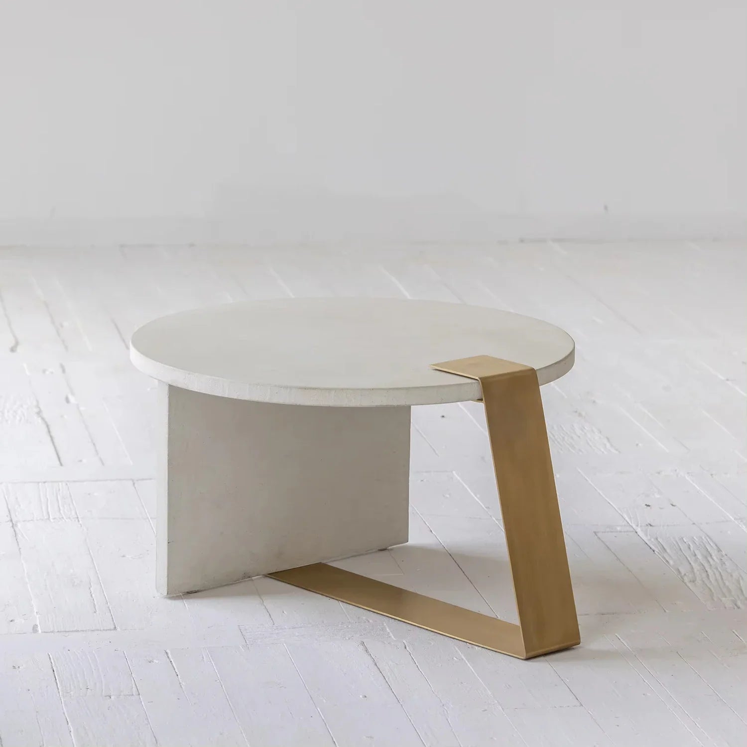 Elegant Mid-Century Round Concrete Stainless Steel Coffee Table for Living Room