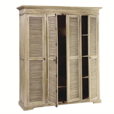 Vintage Four Shutter Door Wardrobe with Cremone Bolt, Solid Wood Closet