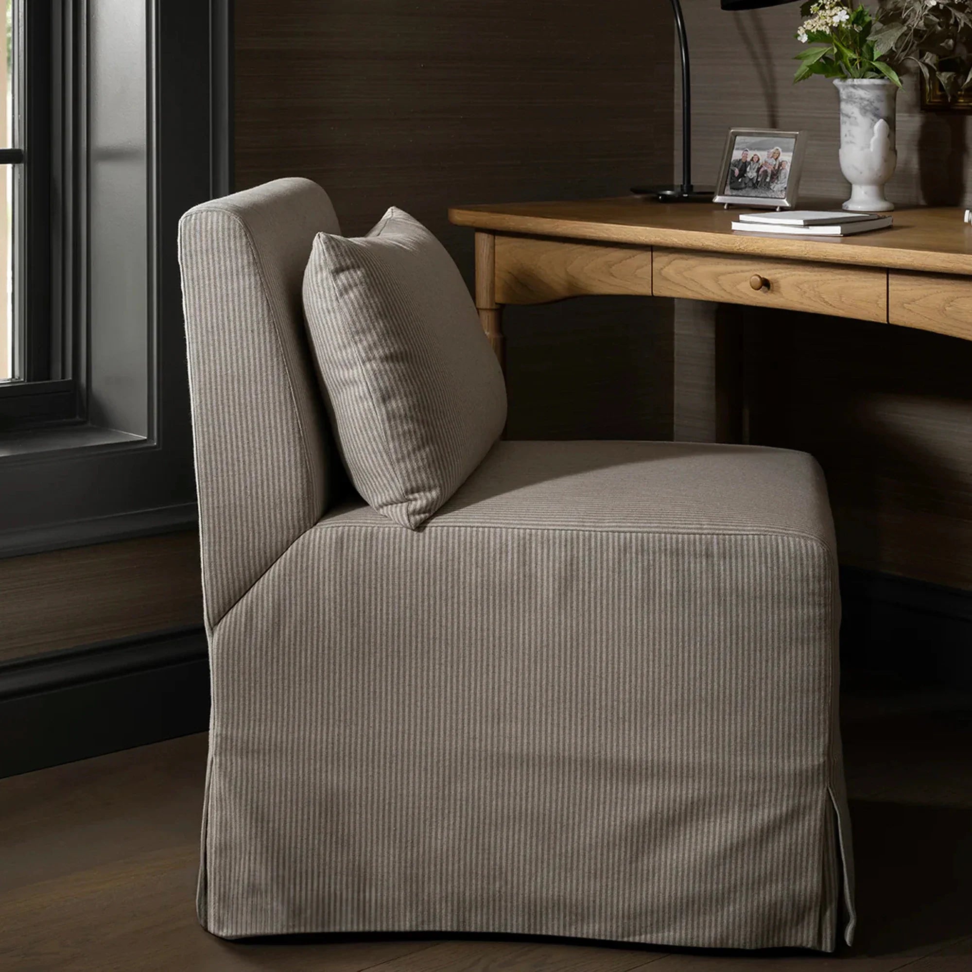 Washable Linen Desk Chair with Cushion for Dining Room or Accent Seating