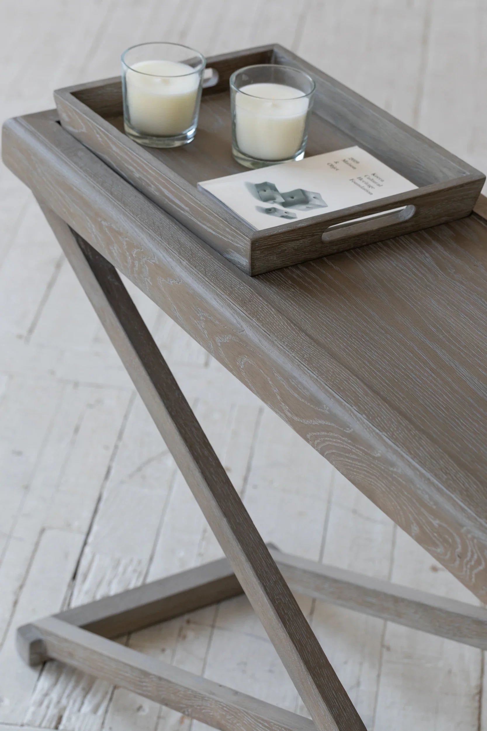 Elegant Scandinavian Solid Oak Wood Console Table with One Removable Tray