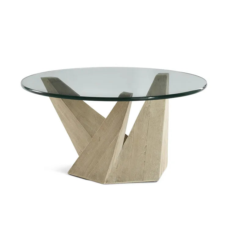 Luxury Contemporary European Round Glass Top Coffee Table with Durable Wood Base
