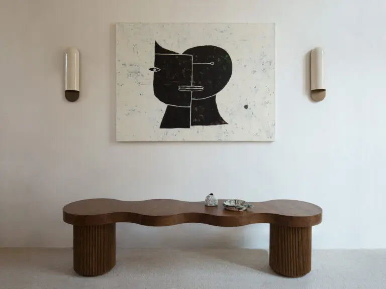 Elegant Nordic Fluted Oak Bench with Waved Top for Hallway Living Room