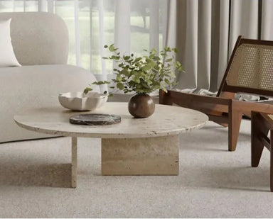 Elegant Oval Natural Travertine Coffee Table for Luxury Living Room Decor