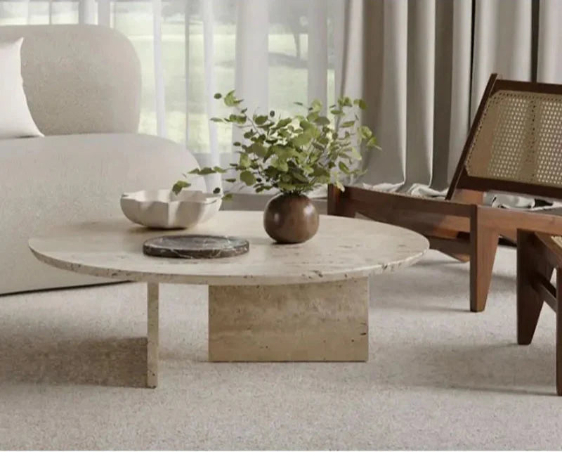Elegant Oval Natural Travertine Coffee Table for Luxury Living Room Decor