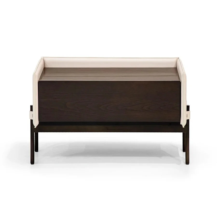 Modern Italian Luxury Stainless Steel Saddle Leather Rectangular Nightstand Table