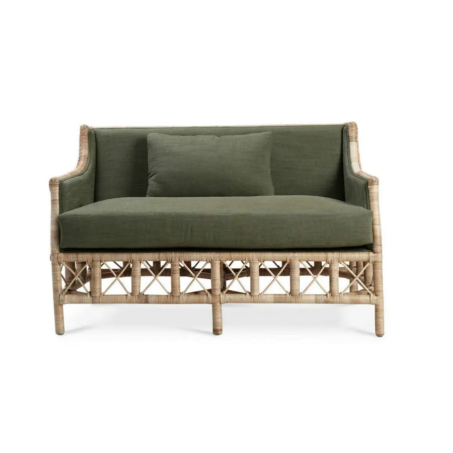 Handcrafted Boho Wicker Rattan Wood Loveseat Sofa for Cozy Living Spaces