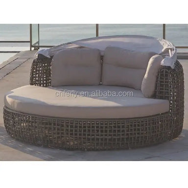 All-Weather Commercial Grade Wicker Daybed with Retractable Canopy Seating