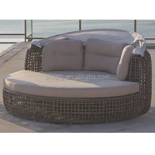 All-Weather Commercial Grade Wicker Daybed with Retractable Canopy Seating