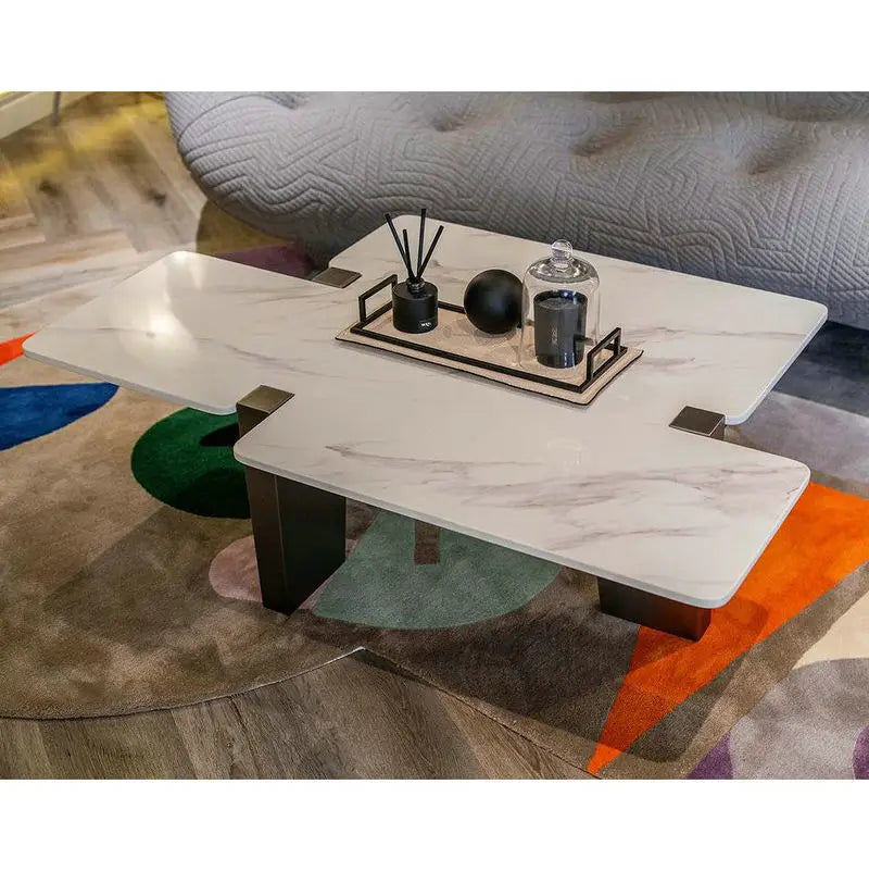 Luxury Modern Round Marble Top Wood Coffee Table for Living Room