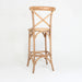 Elegant Oak Finish Cross Back Counter Stool with Woven Rattan Seat