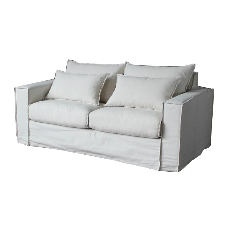 Modern White Linen Slipcovered 3-Seat Sofa for Living Room Furniture Decor