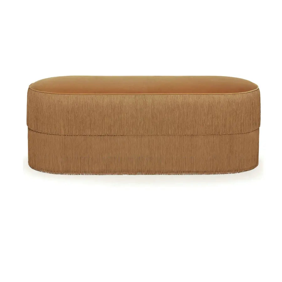 Luxury Fringed Suede Ottoman Bench - Velvet Fabric Shoe Stool Hall