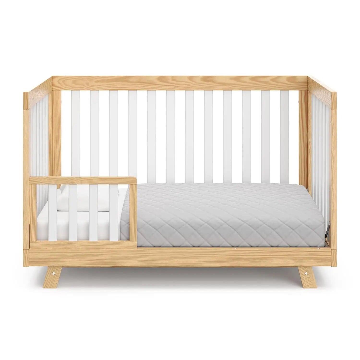 Convertible Natural White Slats Baby Crib Toddler Bed Daybed with Mattress