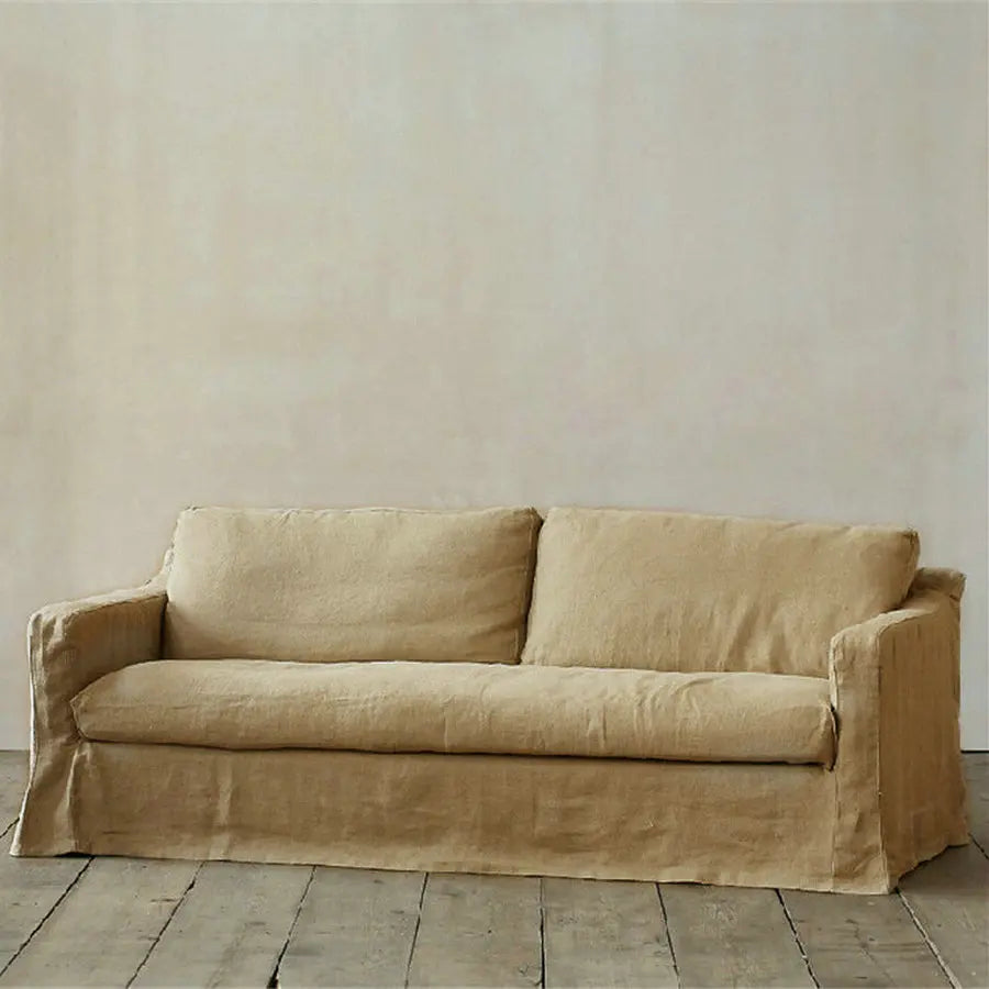 Elegant Wabi-Sabi Tufted Fabric 3-Seater Skirted Slipcover Sofa for Living Room