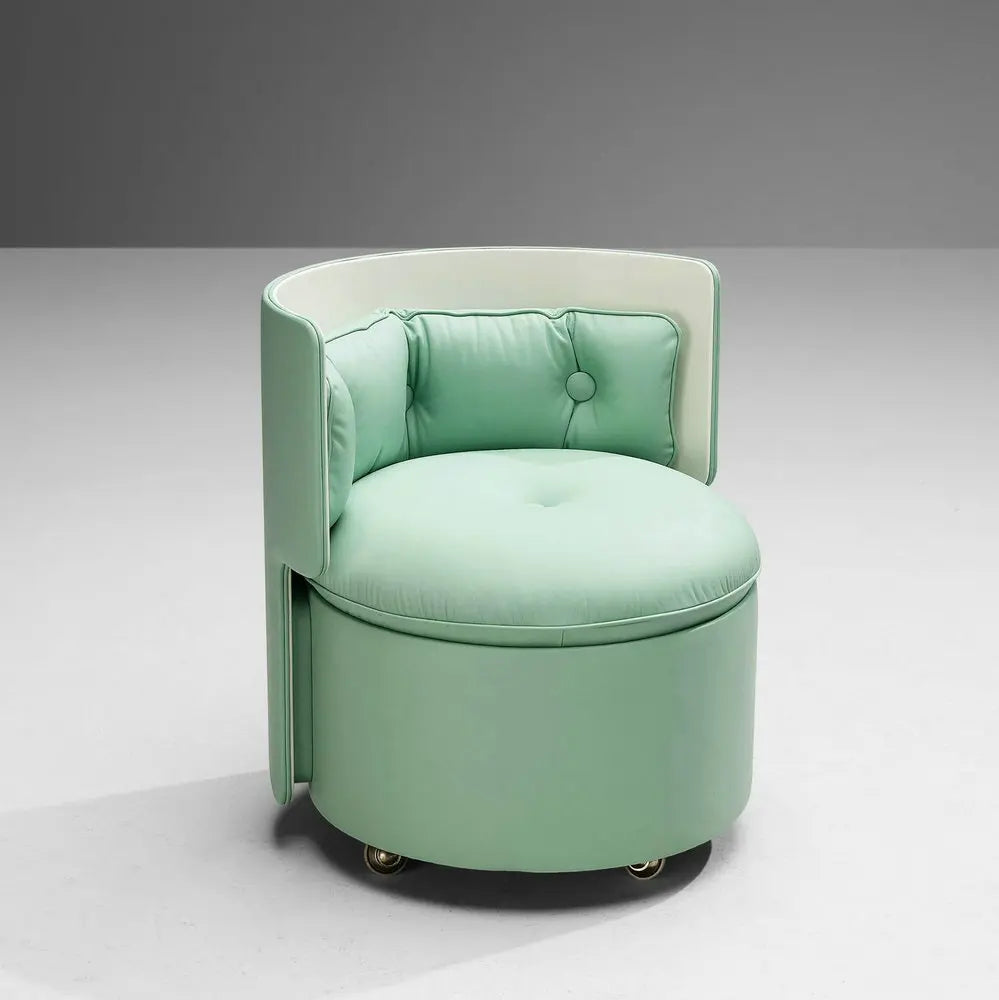 Mid-Century Modern Green Vanity Set with Lighted Mirror and Stool