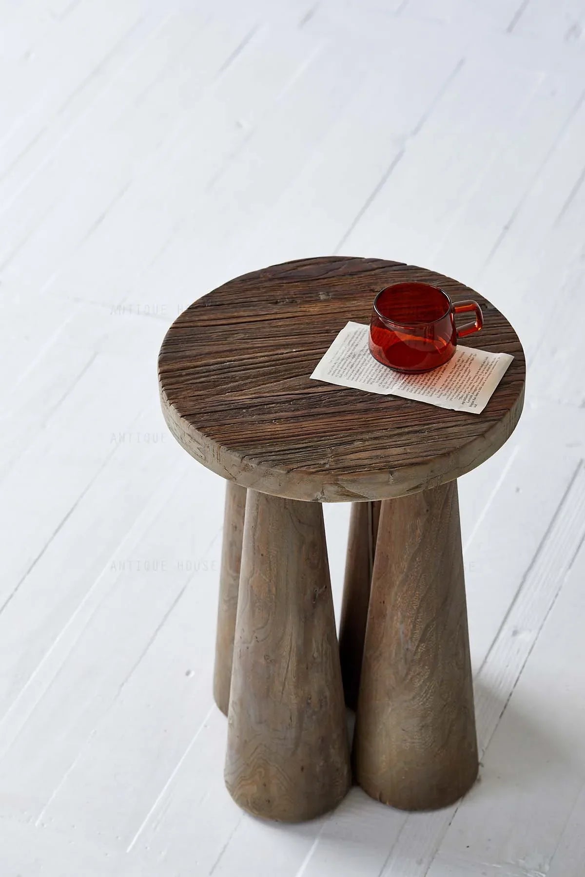 Rustic French Provincial Reclaimed Elm Wood Stool for Living Room Accent