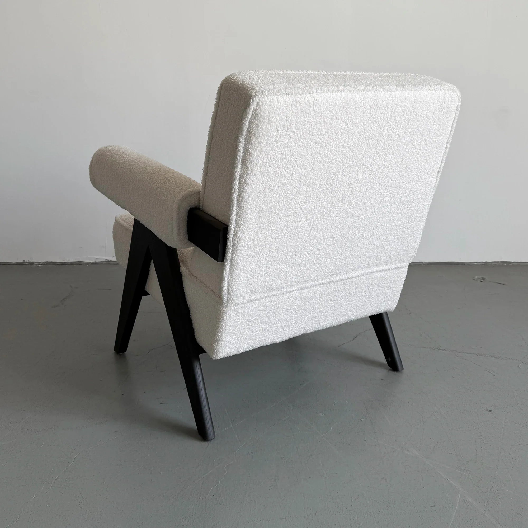 Boucle Creme Lounge Armchair with Black Oak Frame - Modern Comfort Seating
