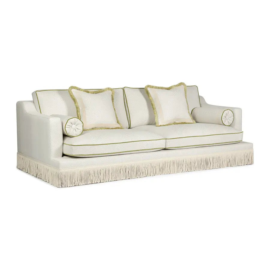 Elegant Nordic Style Velvet Down Filled Sofa with Fringes, Three-Seater Couch