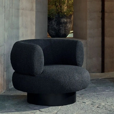 Modern Black Boucle Swivel Accent Chair: Stylish Velvet Oak Living Room Sofa