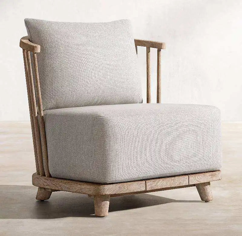 Luxury Weathered Solid Teak Wood Outdoor Garden Sofa with Plush Linen Cushions