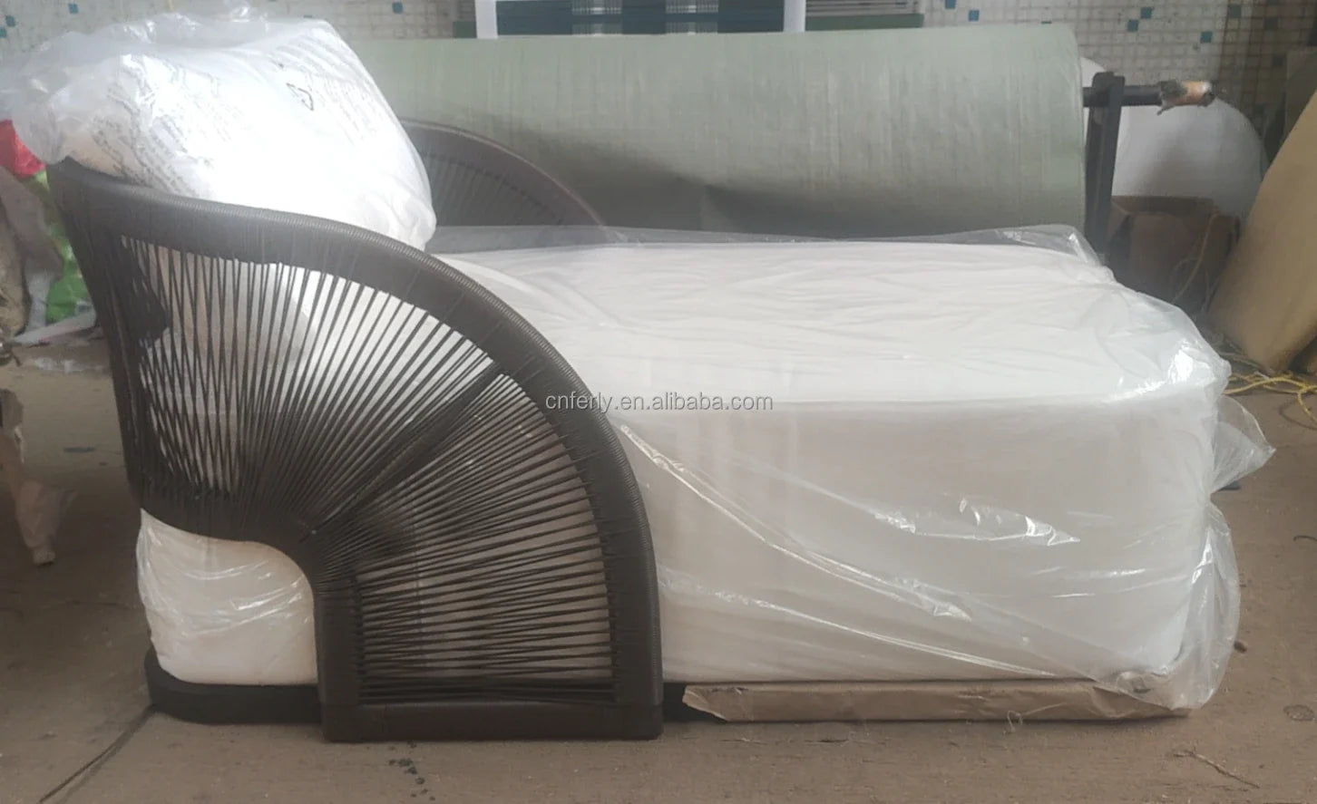 Modernist Project-Grade Commercial Outdoor Sun Lounger with Teak and Wicker