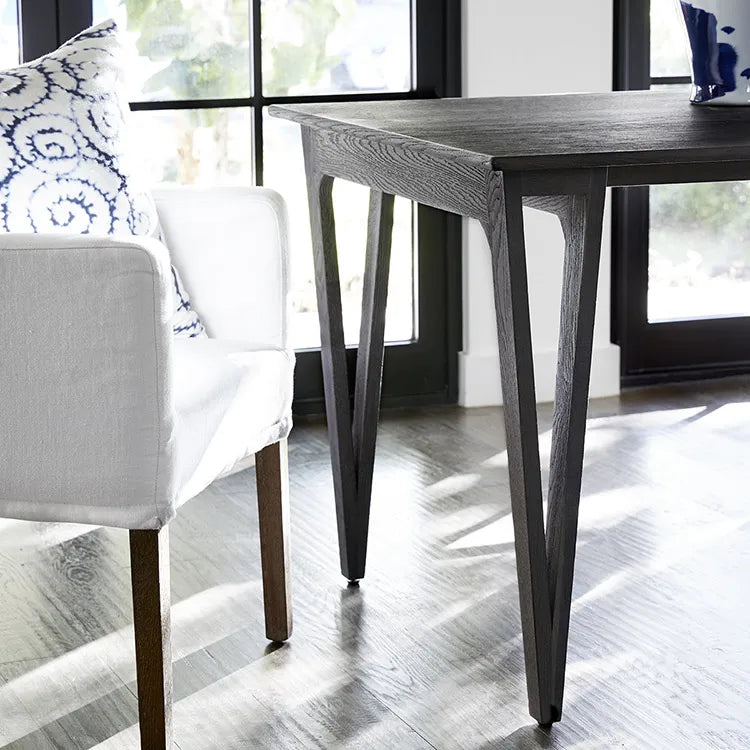 European Vintage Smoked Oak Dining Table - Solid Wood Kitchen Furniture