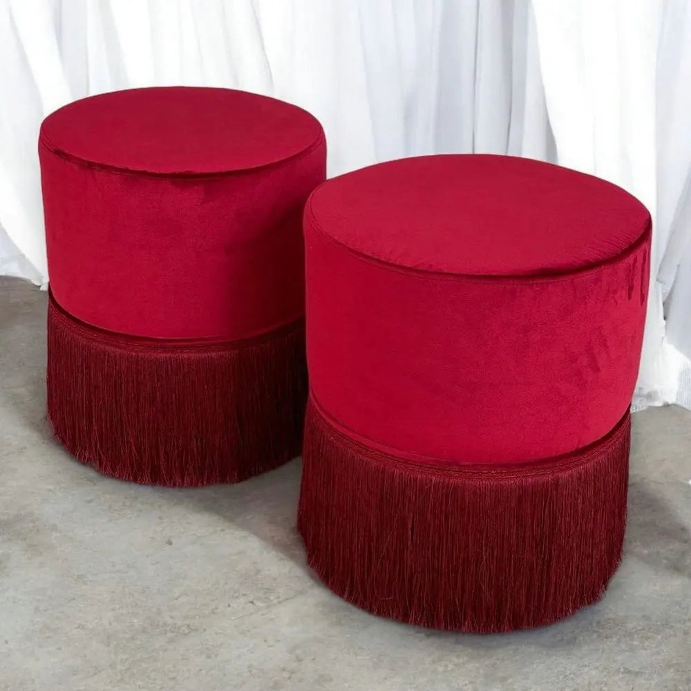 Chic Velvet Round Pouf Ottoman with Tassels for Stylish Home Decor