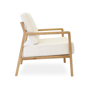 Luxurious Oak Wood Frame White Linen Modern Accent Armchair for Living Room