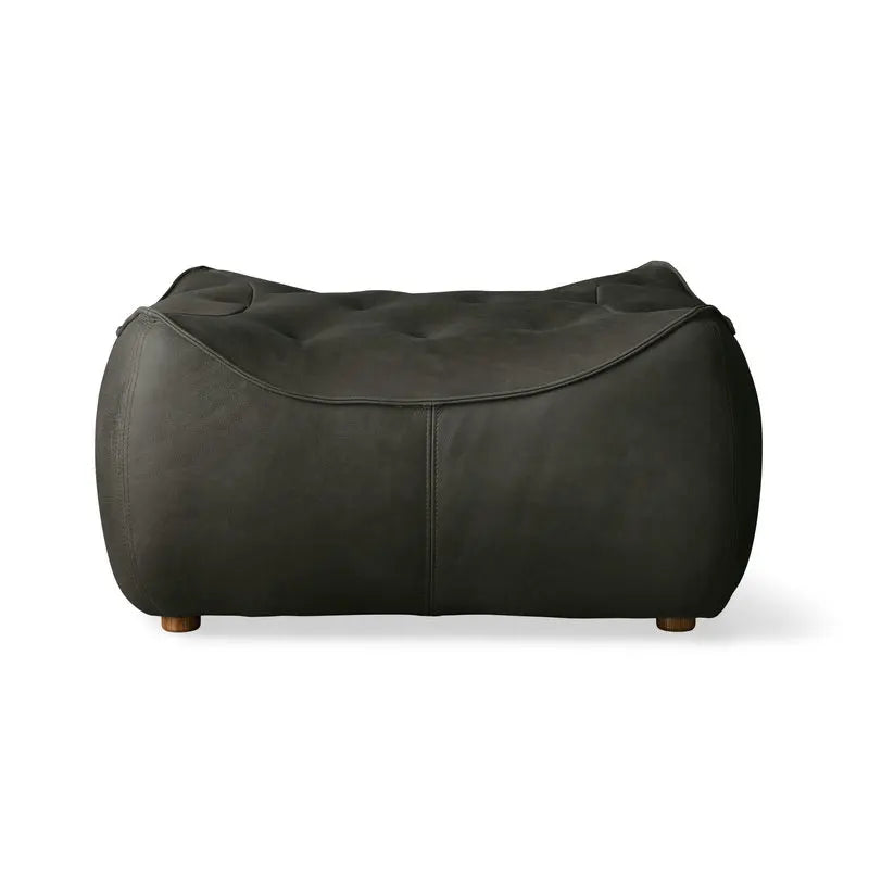 Luxurious Mid-Century Modern Upholstered Black Leather Living Room Sofa Set