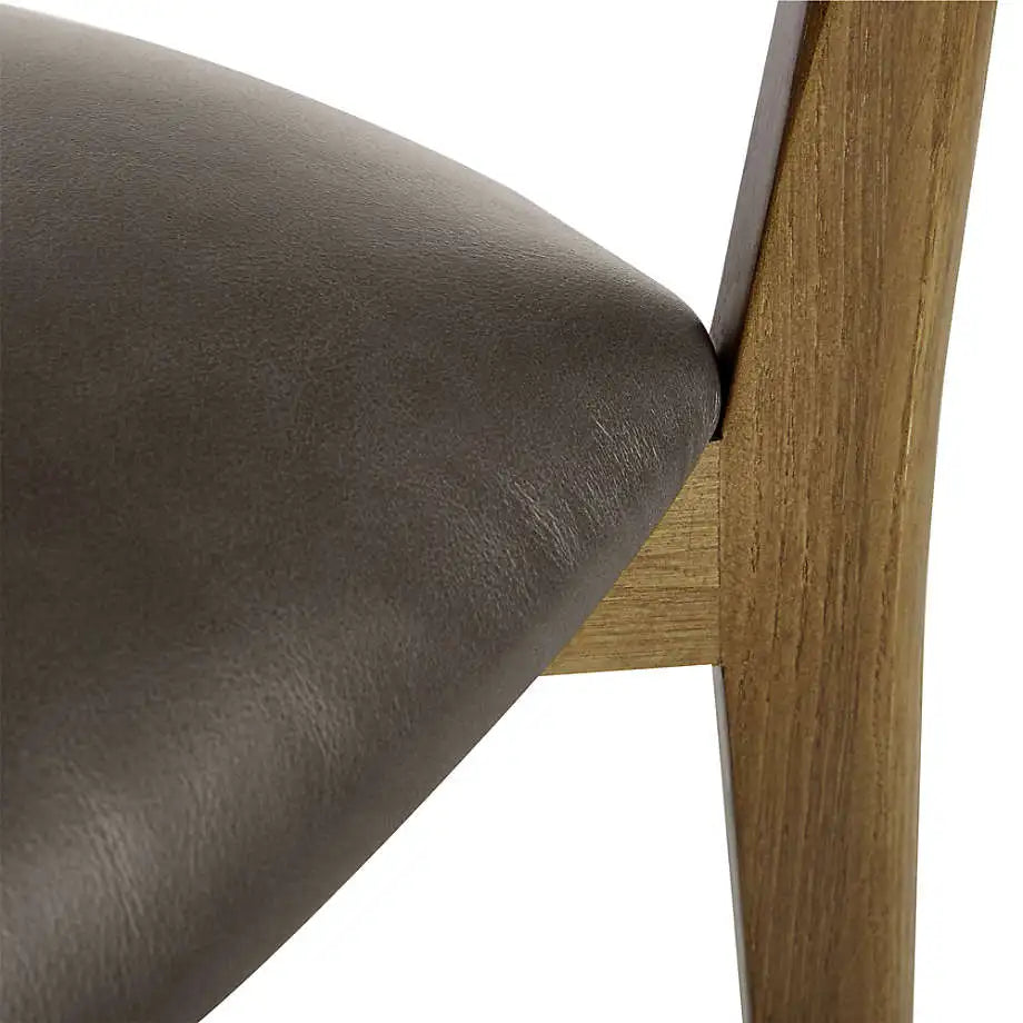 Handcrafted Round Back Dining Chair: Solid Oak Wood, Leatherette Seat, Elegant Design