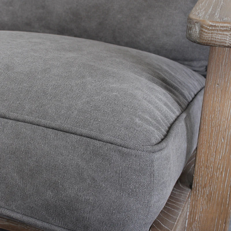 Elegant Solid Oak Recliner Lounge Chair with Plush Linen Upholstery