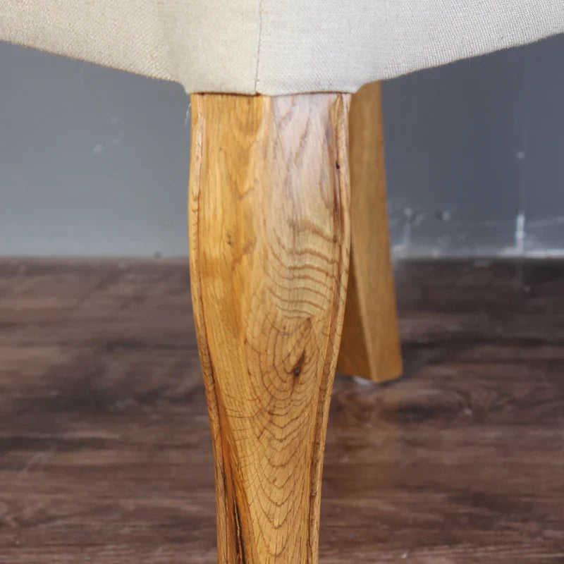 Luxurious French Wingback Linen Tufted Dining Chair, Solid Oak Frame