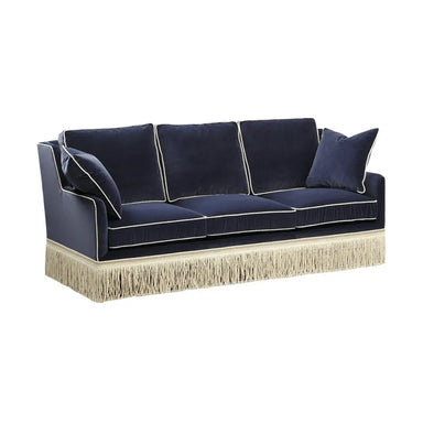 Hollywood Regency Velvet Tassel Sofa, Elegant Fringe Trim Luxury Living Room Couch